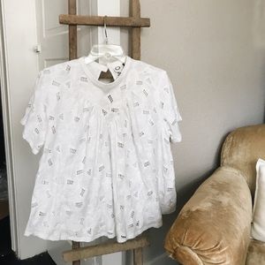 Anthropologie White Eyelet Tee